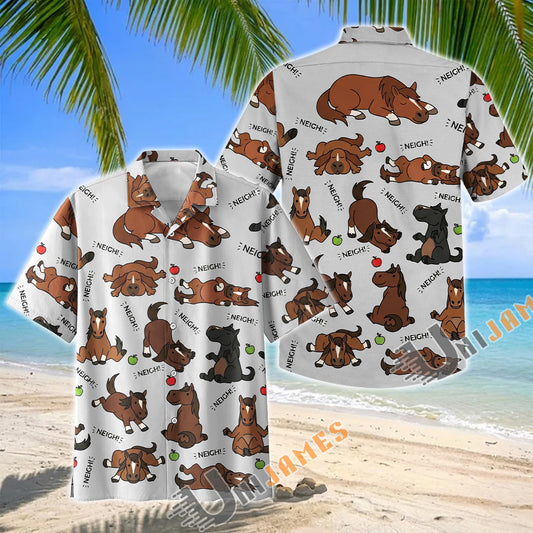 Unijames Cute Cartoon Morgan Horse Neigh Pattern Hawaiian Shirt