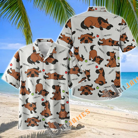 Unijames Cute Cartoon Thoroughbred Horse Neigh Pattern Hawaiian Shirt