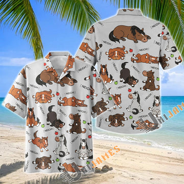 Unijames Cute Cartoon Warmblood Horse Neigh Pattern Hawaiian Shirt