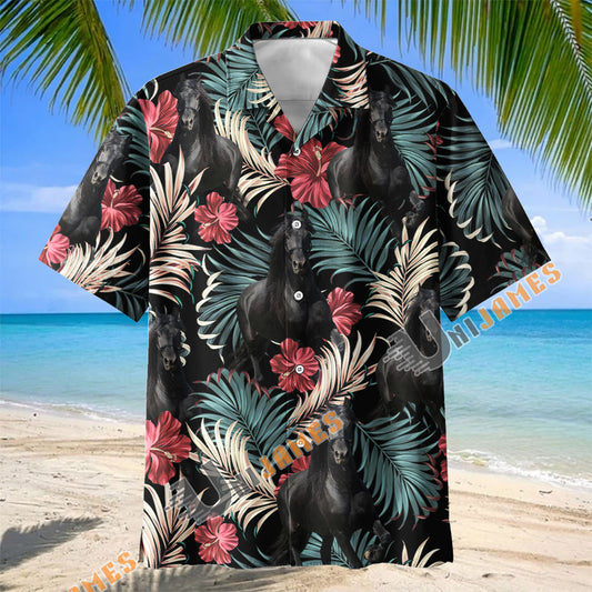 Unijames Friesian Equestrian Tropical Hawaiian Shirt