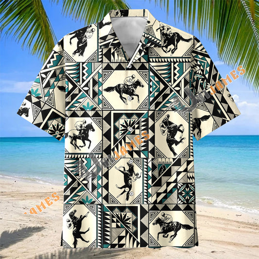 Unijames Southwestern Aztec Geometric Horse Rider Hawaiian Shirt