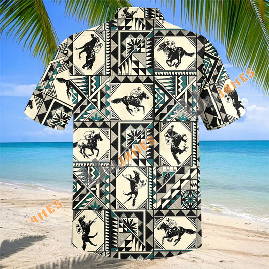Unijames Southwestern Aztec Geometric Horse Rider Hawaiian Shirt