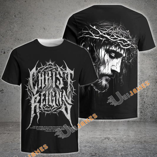 Unijames Christ Reigns Christian Graphic T-Shirt
