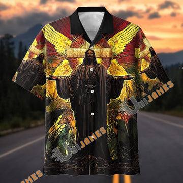 Unijames Jesus Christ Cross & Angel Wings Christian Hawaiian Shirt