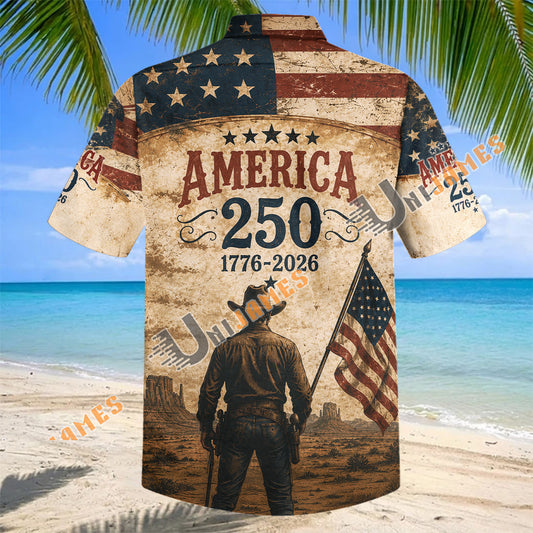 Unijames America 250 Patriotic Cowboy Hawaiian Shirt