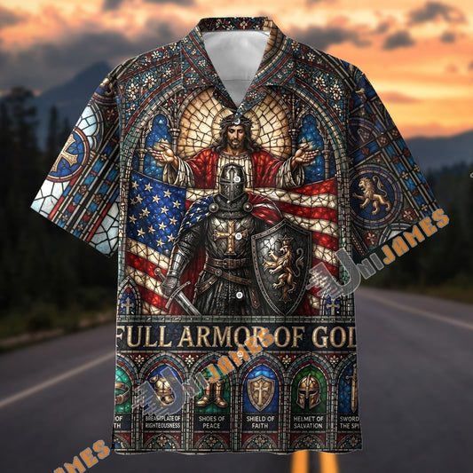 Unijames Full Armor of God Christian Knight Stained Glass Hawaiian Shirt