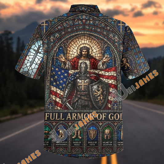 Unijames Full Armor of God Christian Knight Stained Glass Hawaiian Shirt