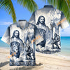 Unijames Jesus, Lion of Judah & Kneeling Templar Knight Vintage Blue Hawaiian Shirt