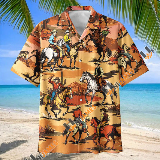 Unijames Retro Rodeo Cowboy Horse Riding Aloha Shirt