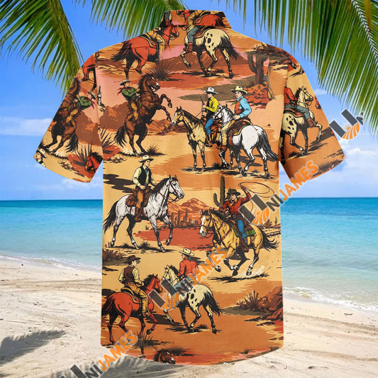 Unijames Retro Rodeo Cowboy Horse Riding Aloha Shirt