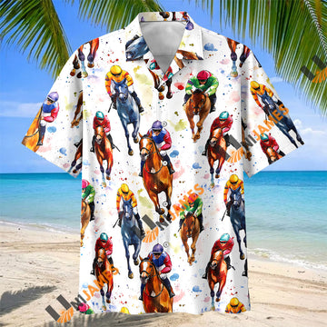 Unijames Watercolor Horse Racing Jockey Hawaiian Shirt