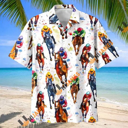 Unijames Watercolor Horse Racing Jockey Hawaiian Shirt