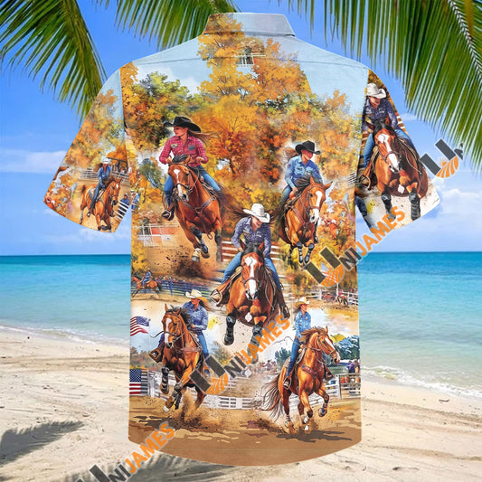 Unijames Western Cowgirl Horse Riding Autumn Hawaiian Shirt
