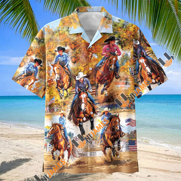 Unijames Western Cowgirl Horse Riding Autumn Hawaiian Shirt