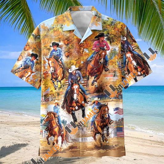 Unijames Western Cowgirl Horse Riding Autumn Hawaiian Shirt