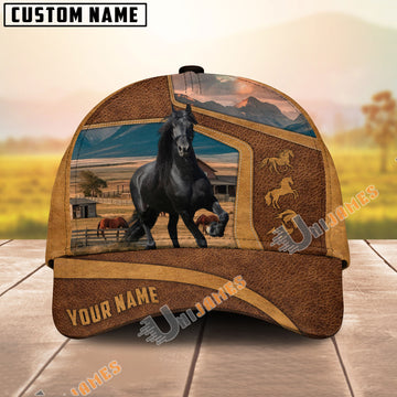 Unijames Personalized Friesian Horse Lover Western Leather-Look Cap
