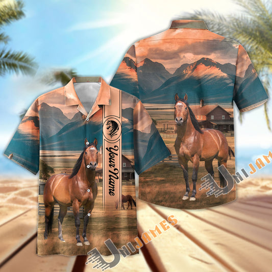 Unijames Personalized American-Quarter Horse Farm Hawaiian Shirt