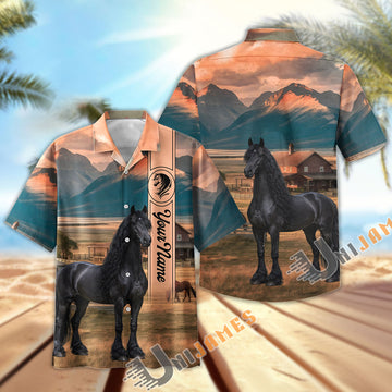 Unijames Personalized Friesian Horse Farm Hawaiian Shirt