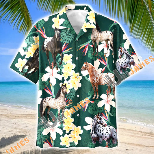 Unijames Appaloosa Horse Tropical Floral Green Hawaiian Shirt