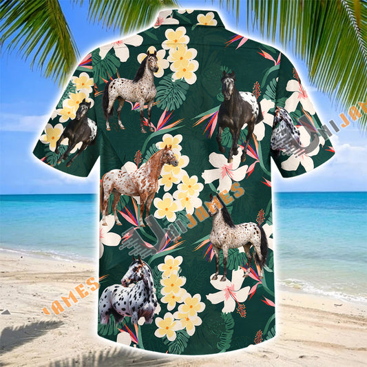 Unijames Appaloosa Horse Tropical Floral Green Hawaiian Shirt