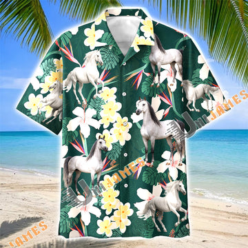 Unijames Arabian Horse Tropical Floral Green Hawaiian Shirt