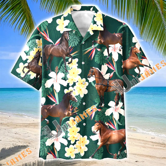 Unijames Hackney Horse Tropical Floral Green Hawaiian Shirt