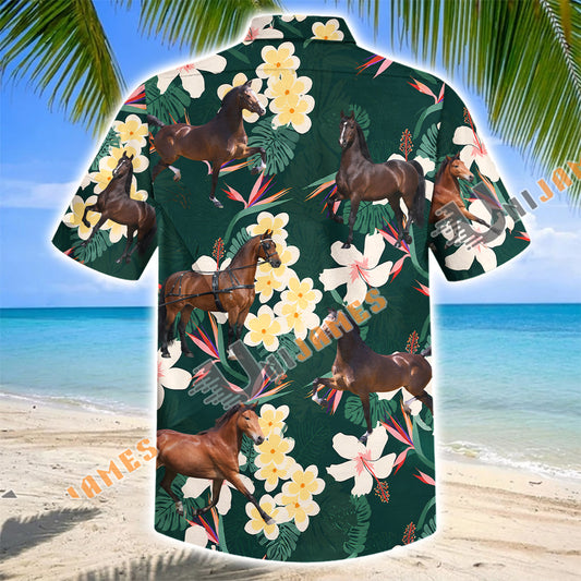 Unijames Hackney Horse Tropical Floral Green Hawaiian Shirt