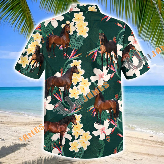 Unijames Morgan Horse Tropical Floral Green Hawaiian Shirt