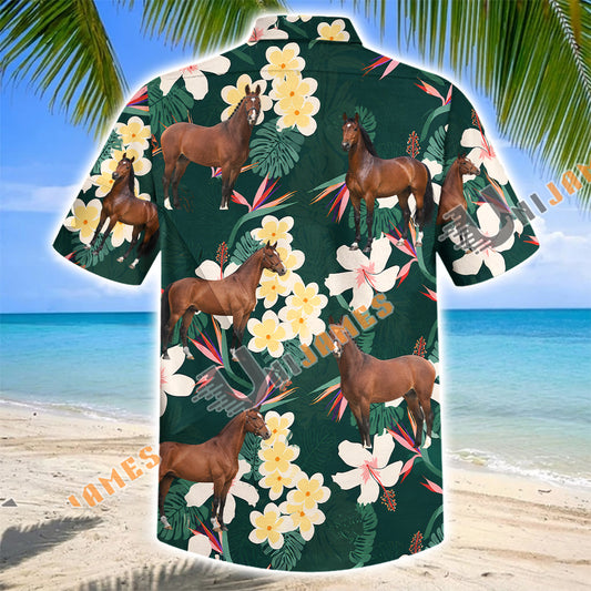 Unijames Warmblood Horse Tropical Floral Green Hawaiian Shirt