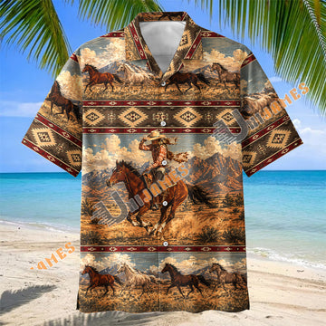 UniJames Western Cowboy Riding Horse Pattern Hawaiian Shirt