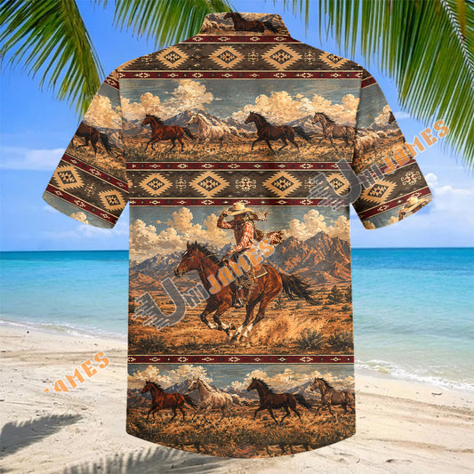 UniJames Western Cowboy Riding Horse Pattern Hawaiian Shirt
