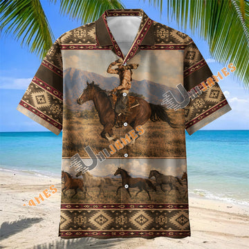 UniJames Western Cowboy Riding Horse Aztec Pattern Hawaiian Shirt