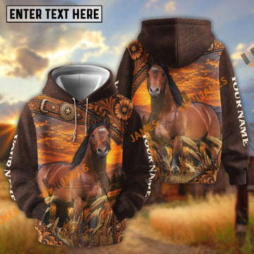 UniJames Western Tooled Leather Sunset Ranch Horse Personalized Name Hoodie (9 Breeds)