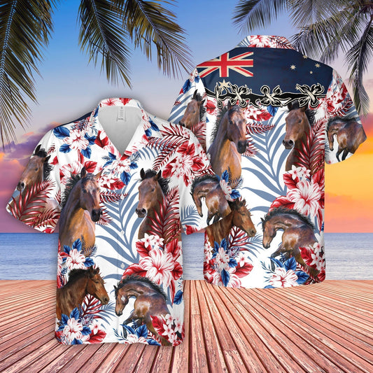 Unique Horse Lovers Australia Flag Hawaiian Flowers Hawaiian Shirt