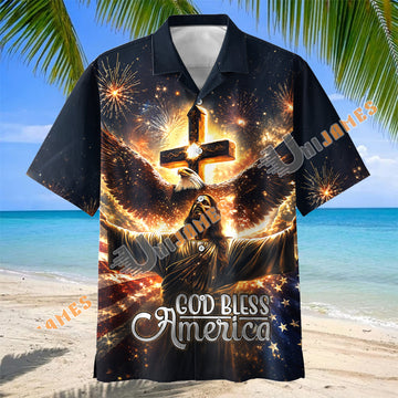 Unijames God Bless America Patriotic Jesus & Eagle Hawaiian Shirt