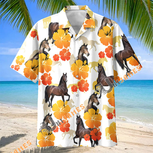 Unijames Tropical Bay Hackney Horse Floral Hawaiian Shirt