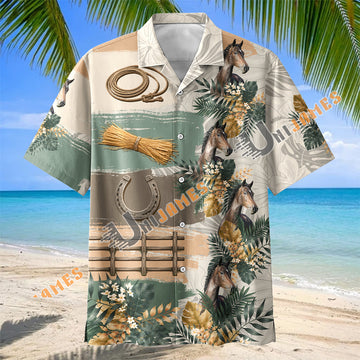 Unijames Hackney Horse Tropical Floral Hawaiian Shirt