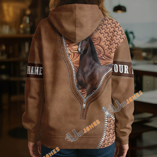 UniJames Hackney Horse Faux Zipper Tooled Leather 3D Hoodie