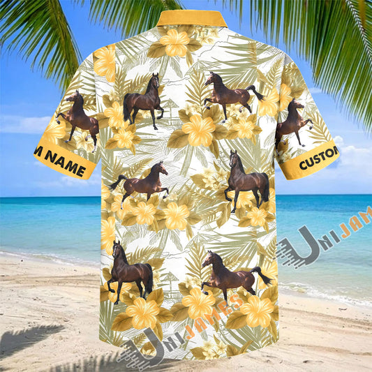 Unijames Personalized Hackney Horse Yellow Hibiscus Hawaiian Shirt