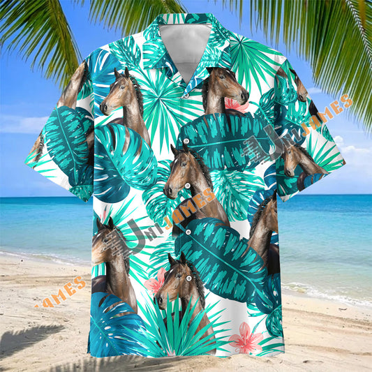 Unijames Hackney Horse In Tropical Leaves Pattern Hawaiian Shirt