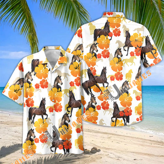 Unijames Tropical Bay Hackney Horse Floral Hawaiian Shirt