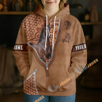 UniJames Hackney Horse Faux Zipper Tooled Leather 3D Hoodie