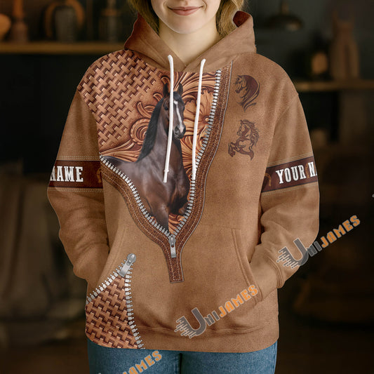 UniJames Hackney Horse Faux Zipper Tooled Leather 3D Hoodie
