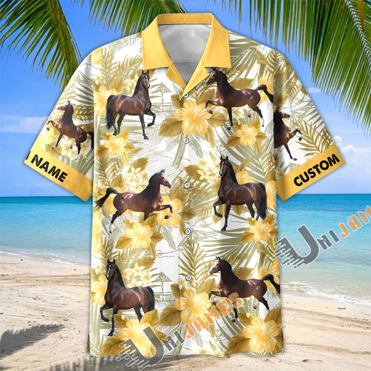 Unijames Personalized Hackney Horse Yellow Hibiscus Hawaiian Shirt