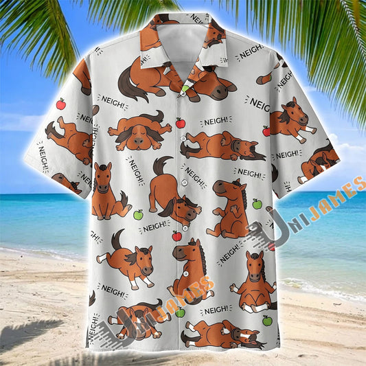 Unijames Cute Cartoon Hackney Horse Neigh Pattern Hawaiian Shirt