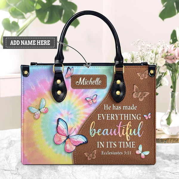 He Has Made Everything Beautiful In Its Time Ecclesiastes 3:11 Leather Bags, Personalized Bags, Gifts for Women, Christmas Gift, CABLTB02140823.