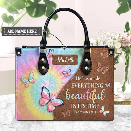 He Has Made Everything Beautiful In Its Time Ecclesiastes 3:11 Leather Bags, Personalized Bags, Gifts for Women, Christmas Gift, CABLTB02140823.