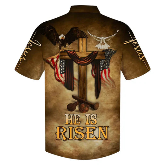 UniJames He Is Risen Eagle Cross Hawaiian Shirts - Christian Hawaiian Shirt - Hawaiian Summer Shirts