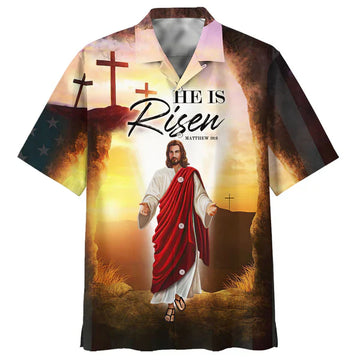 UniJames He Is Risen Hawaiian Shirt - Jesus Leaves The Tomb Hawaiian Shirts - Christian Hawaiian Shirt - Jesus Hawaiian Shirts