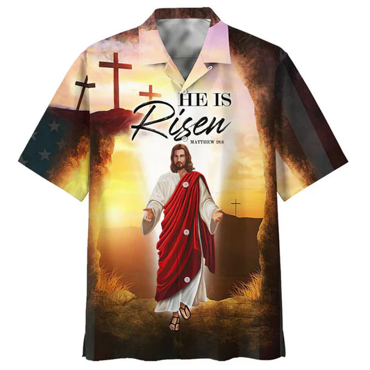 UniJames He Is Risen Hawaiian Shirt - Jesus Leaves The Tomb Hawaiian Shirts - Christian Hawaiian Shirt - Jesus Hawaiian Shirts